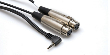 Microphone Cable, Dual XLR3F to Right-angle 3.5 mm TRS, 1'