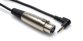 Microphone Cable, XLR3F to Right-angle 3.5 mm TRS, 1'