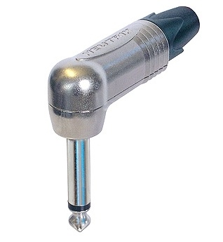 Connector:1/4" professional right-angle phone plug, 2 pole, nickel contacts, nickel shell