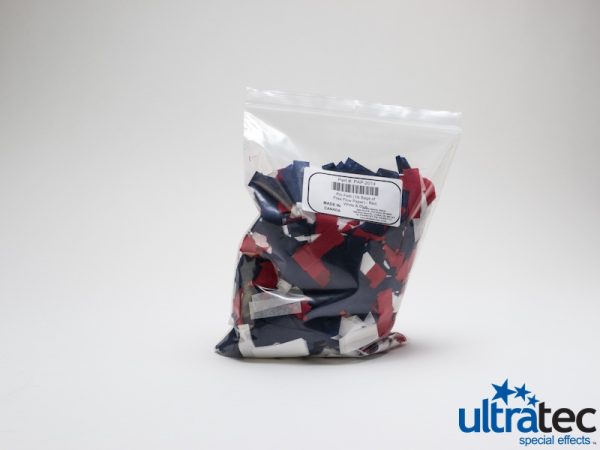 Pro fetti paper, 25lb, red white and blue